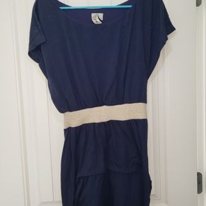 LATER Blue Dress with tan belt lining dress Size L